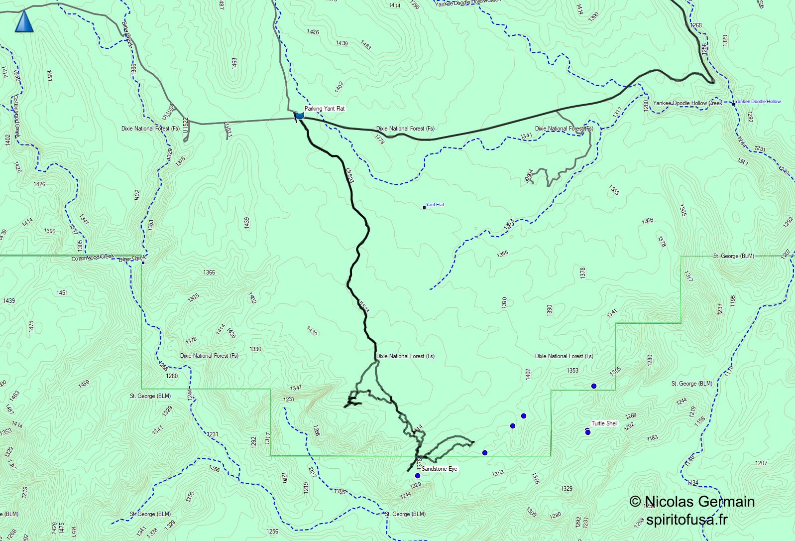 Carte et tracé GPS de mon exploration de Yant Flat, Utah